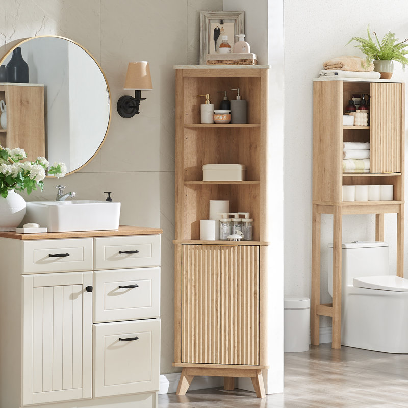 George Oliver Freestanding Tall Corner Cabinet, Corner Bathroom Storage ...